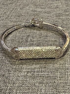 henri bendel Silver Crystal Pavé Bar Bangle Bracelet; -7”; small wrist
